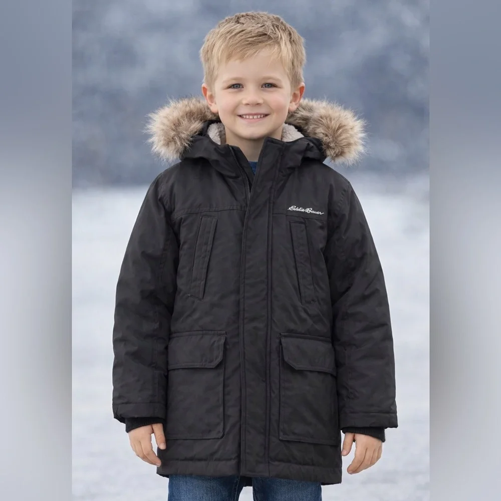 Eddie Bauer Superior Down Parka with Fur Trim Hood in Black - Picture 1 of 16